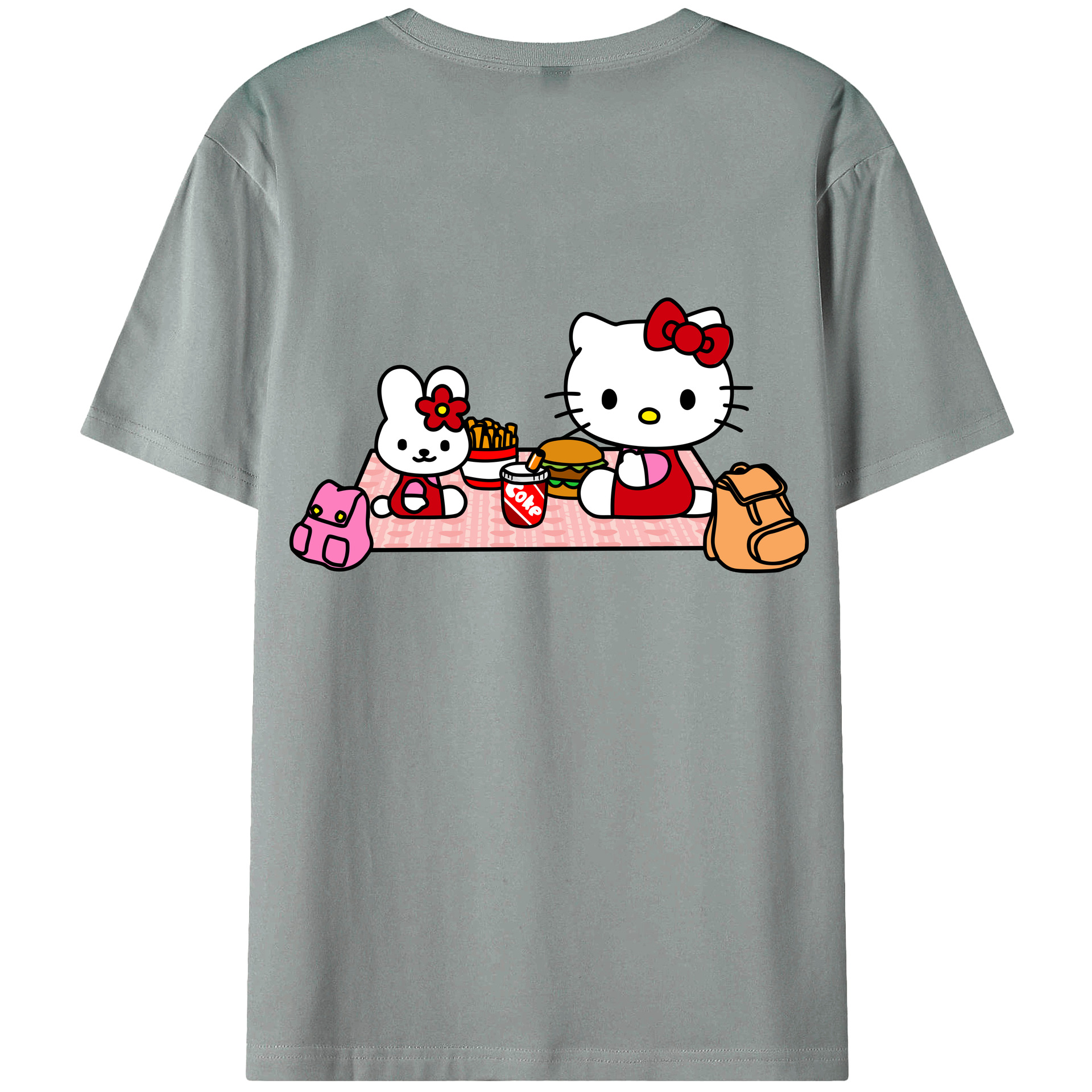 （画像用） Hello Kitty ハローキティ 綿100％ メンズ半袖Tシャツ（バックプリント） 通気性